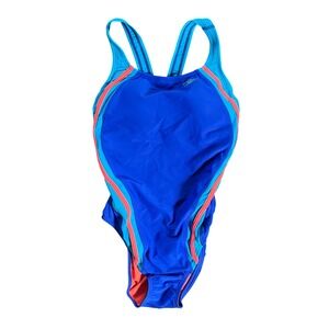 Speedo Womens Colorblock Racerback One Piece Swimsuit Blue Coral Size 12